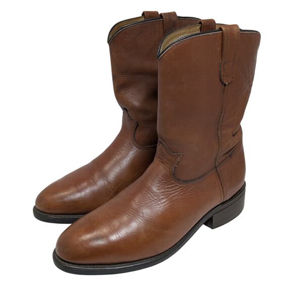 Mens sz 10 EE Iron Age Brown Leather Steel Toe Pull Wellington Work Safety Boot - Picture 1 of 10
